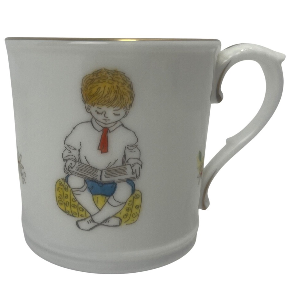 VTG  50s Royal Worcester Wednesdays Child Boy Reading Painted Bone China Mug
